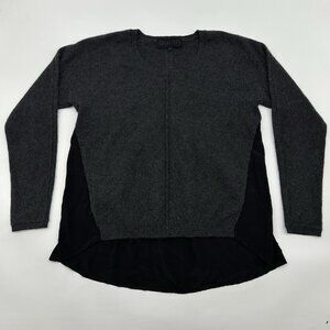 Quinn Women's Size Medium Gray & Black Cashmere Silk Crewneck Pullover Sweater